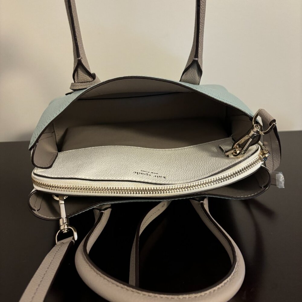 Kate Spade Medium Margaux Gray Blue White Leather Satchel - Picture 8 of 11